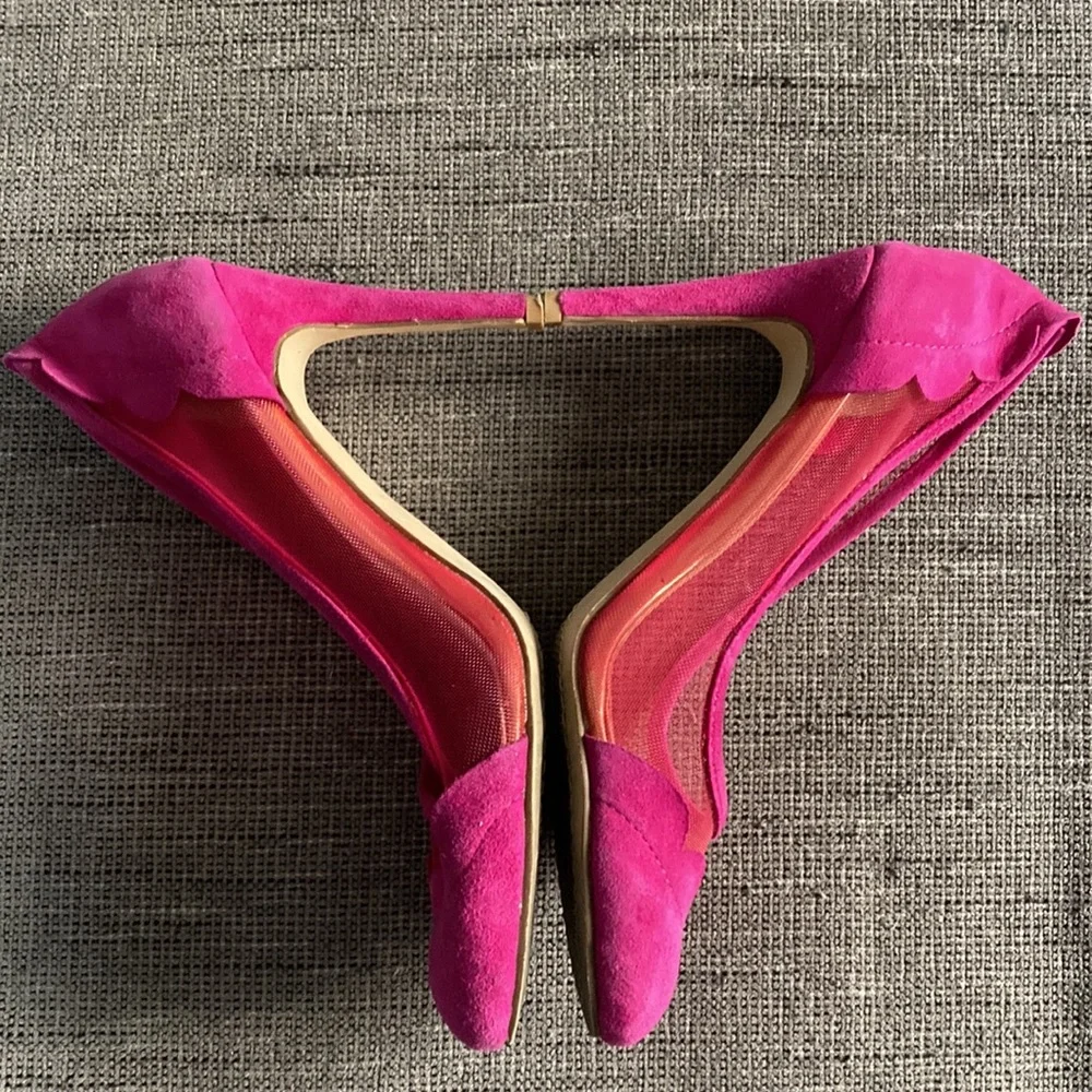 Alexander McQueen Pink orchid suede scalloped mesh heels 38 8 - Picture 4 of 9